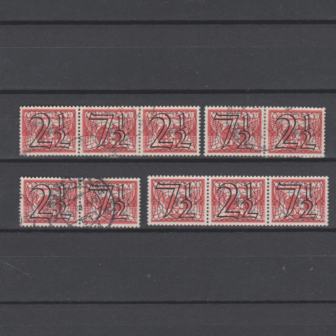 Nederland 1940 356 a-d Tralie rol combinaties gestempeld