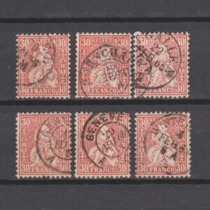 Zwitserland 1862 25 Zittende Helvetia gestempeld