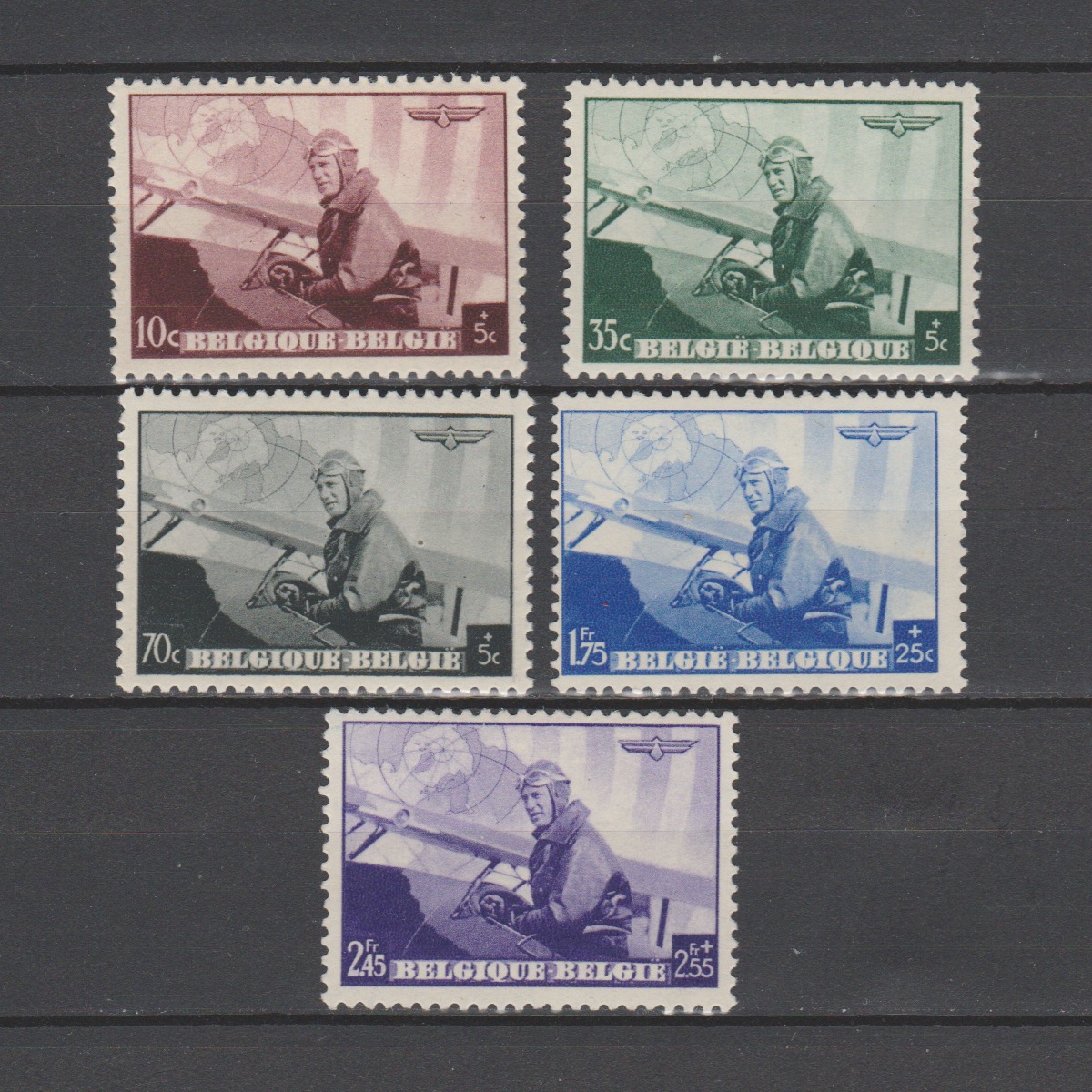 België 1938 466-470 Luchtpostvervoer (Leopold III vliegenier)