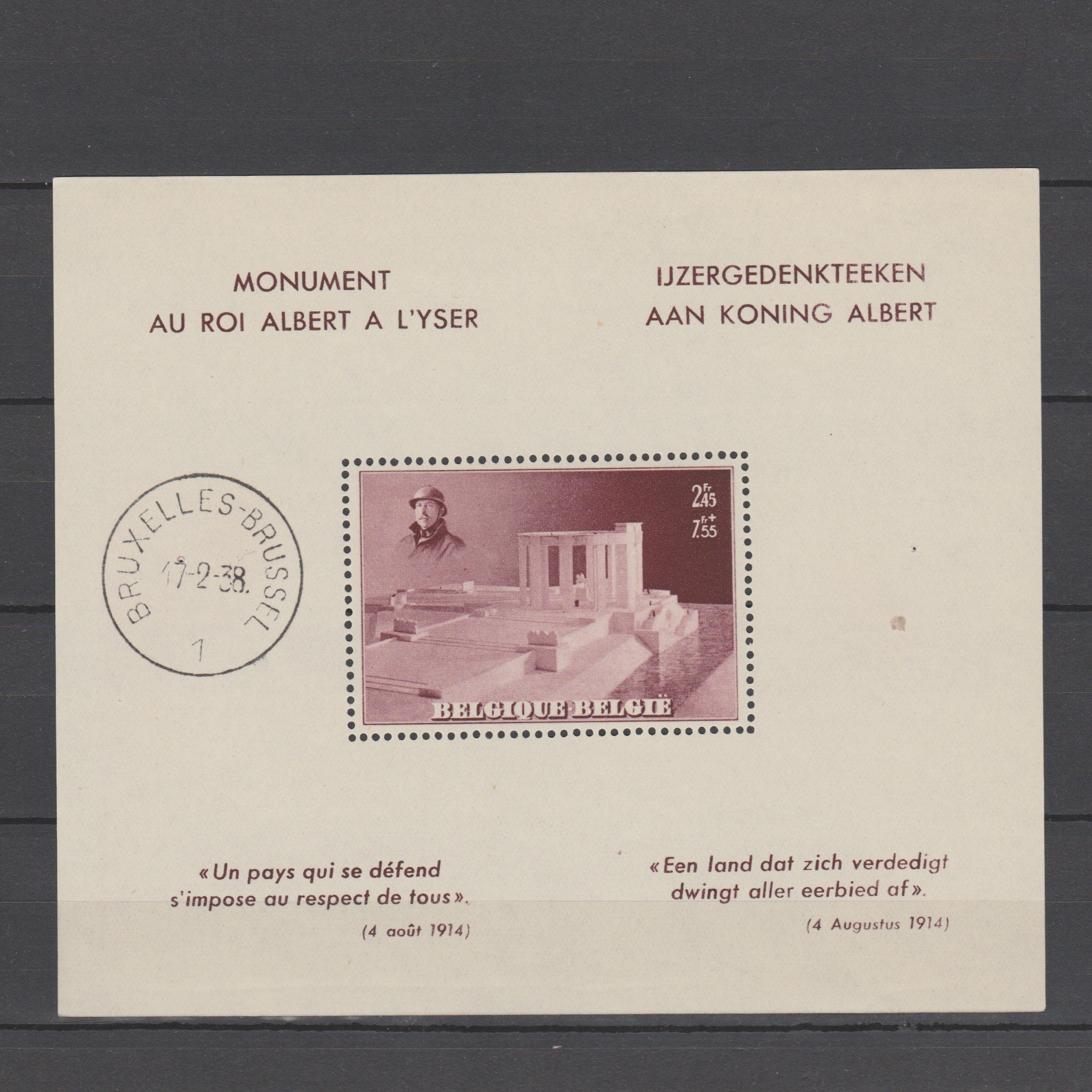 België 1938 BL8 Blok Monument Albert I