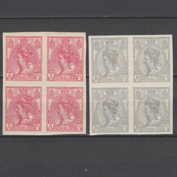 Nederland 1906 82-83 Wilhelmina Bontkraag in blok van 4