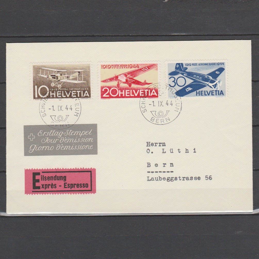 Zwitserland 1944 Luchtpost FDC 435-437