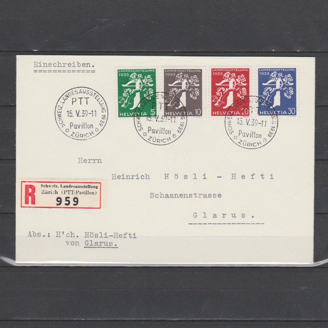 Zwitserland 1939 R-Brief met Landesaustellung naar Glarus