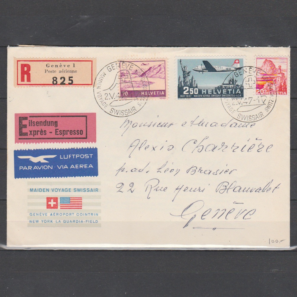 Zwitserland 1947 luchtpost brief met 327, 393 en 479