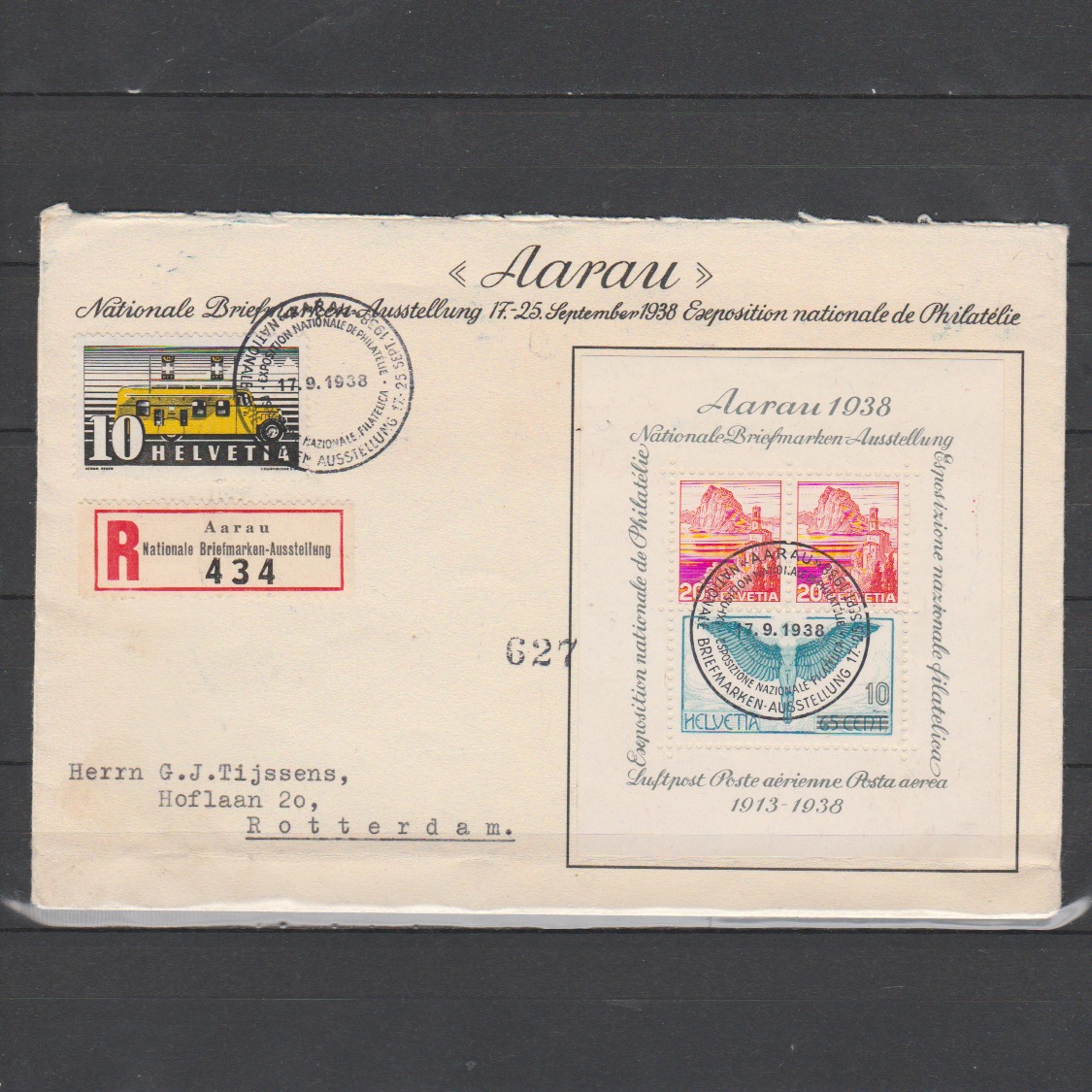 Zwitserland 1938 FDC blok 4