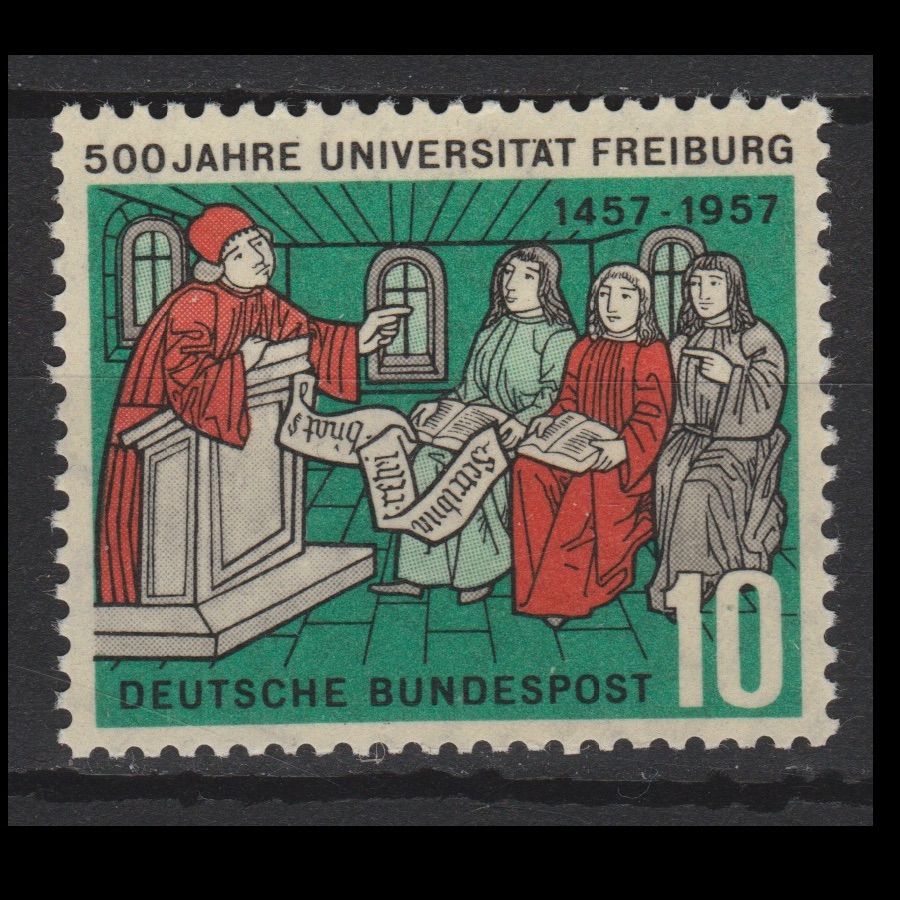 Duitsland 1957 256 500 Jaar Universität Freiburg met plaatfout lijn op gewaad stuk postfris