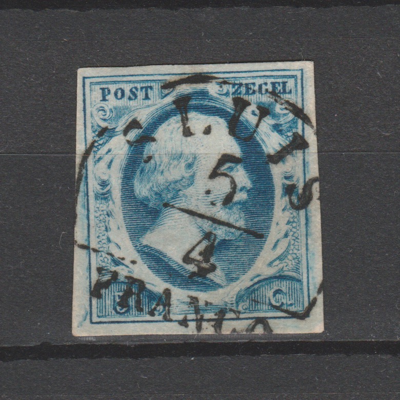 Nederland 1852 1 plaat 1d gestempeld met halfrond Sluis