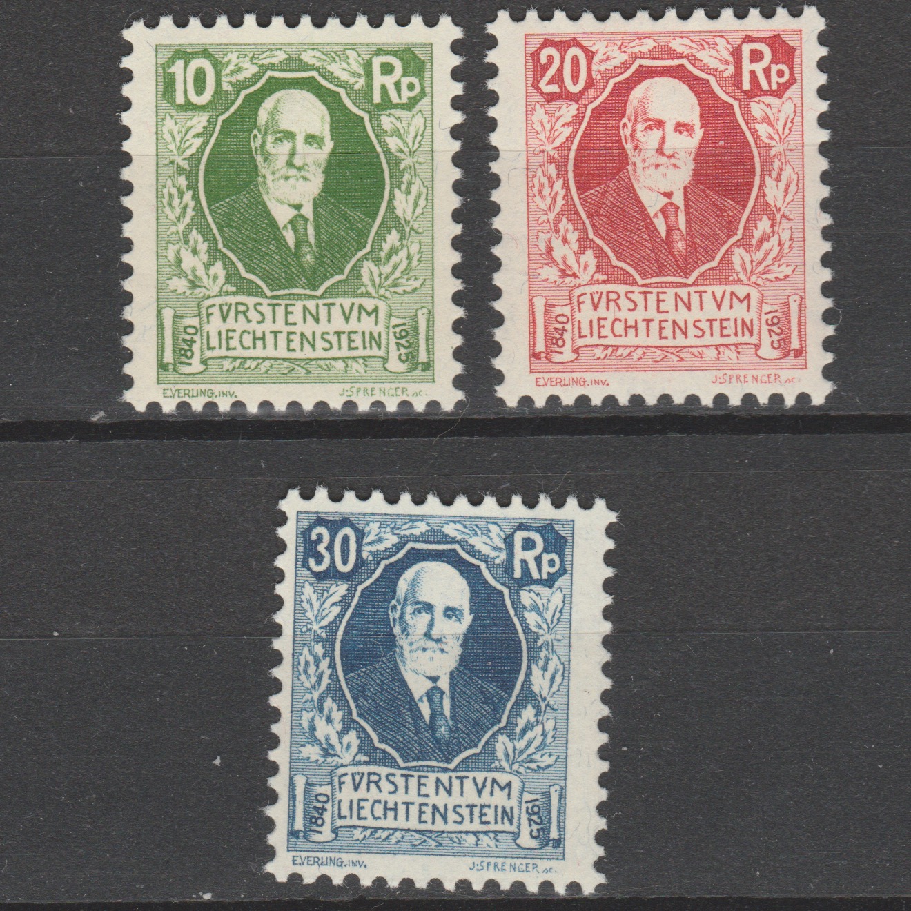 Liechtenstein 1925 72-74 Geburtstag von Fürst Johann II