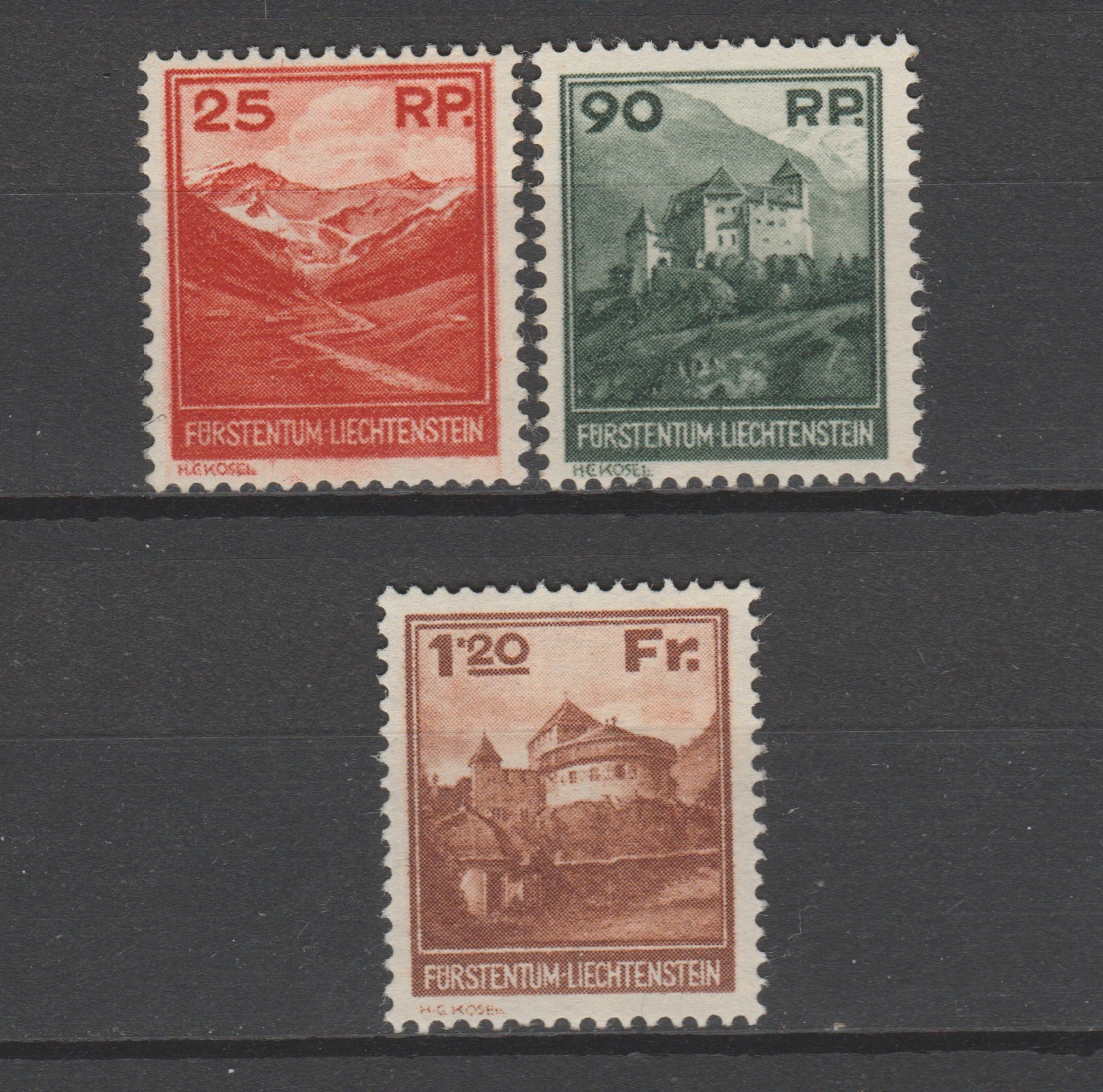 Liechtenstein 1933 119-121 landschappen gebouwen
