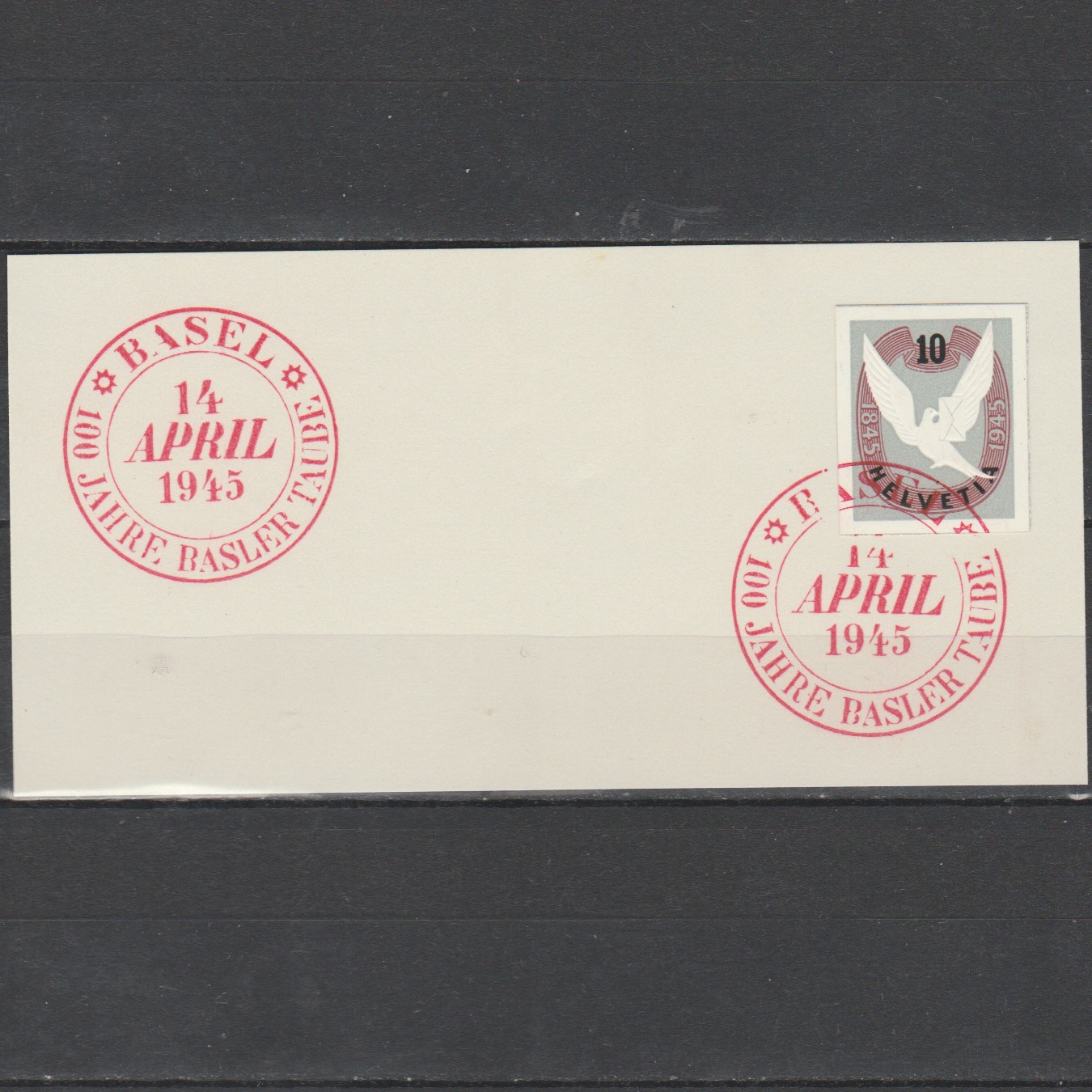 Zwitserland 1945 446 100 jaar Basler Taube op briefstukje (rood stempel)