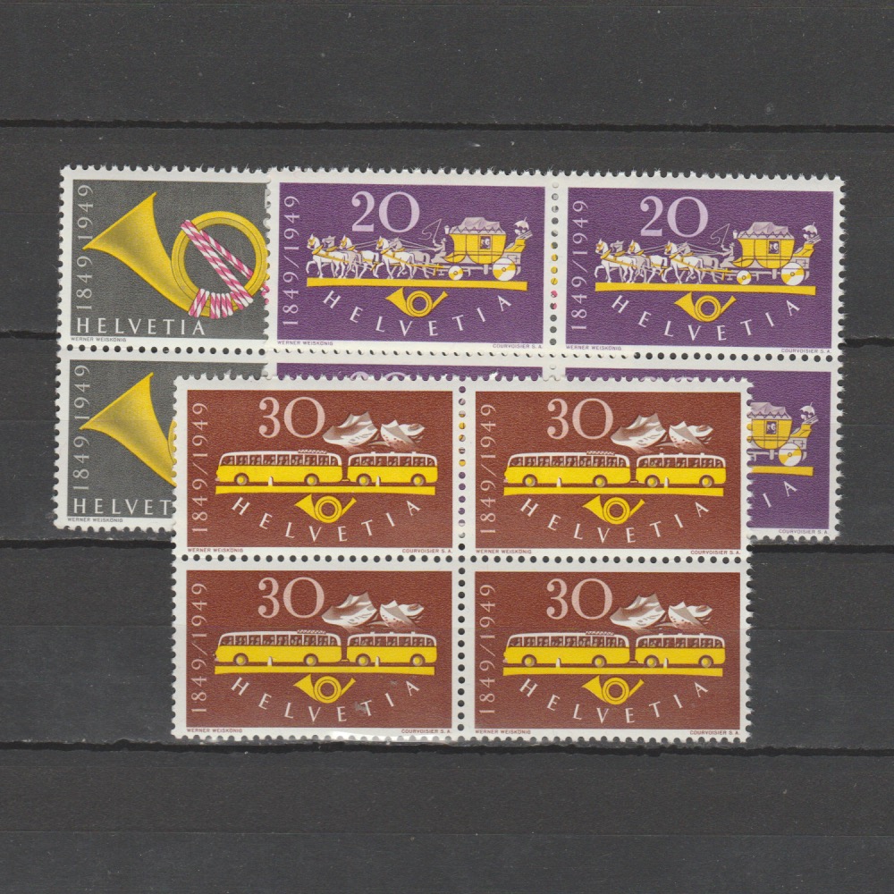 Zwitserland 1949 519-521 100 Jaar Zwitserse Post blok van 4