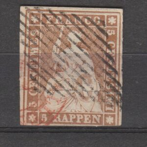 Zwitserland 1854 13 I Strubel (Müncher Druck) gestempeld minder mooi