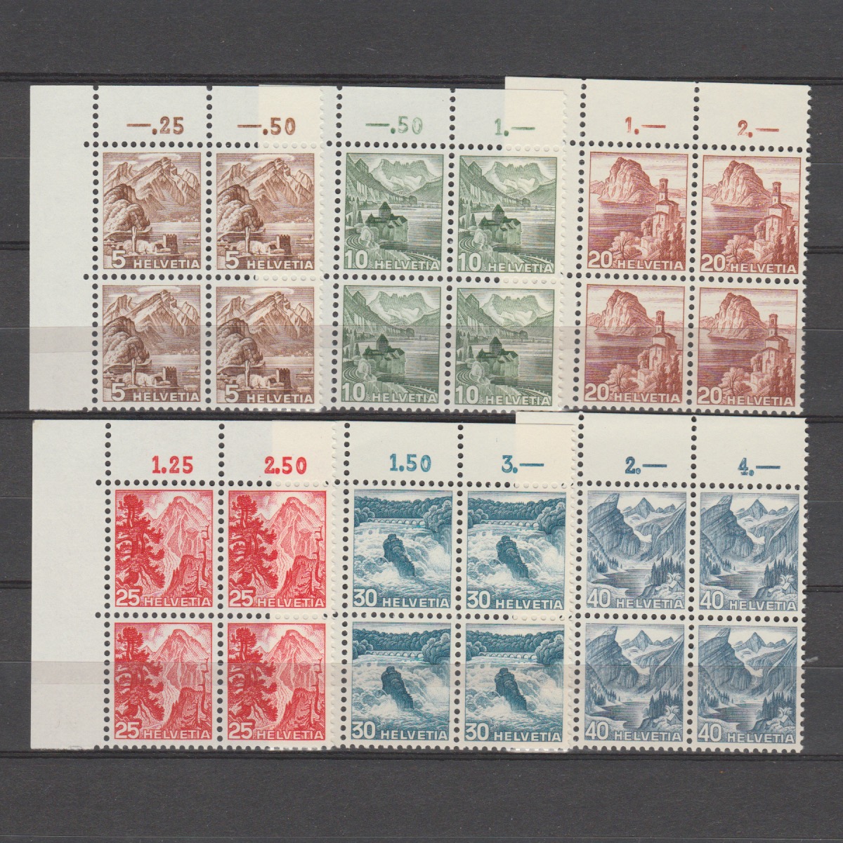 Zwitserland 1948 500-505 Landschappen 4 blok