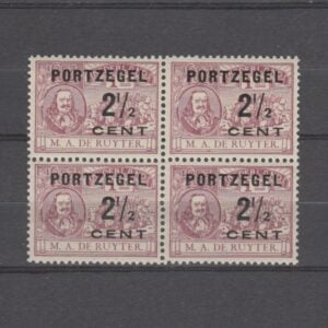 Nederland 1907 P34 port in blok van 4 met plaatfout (88 PM)