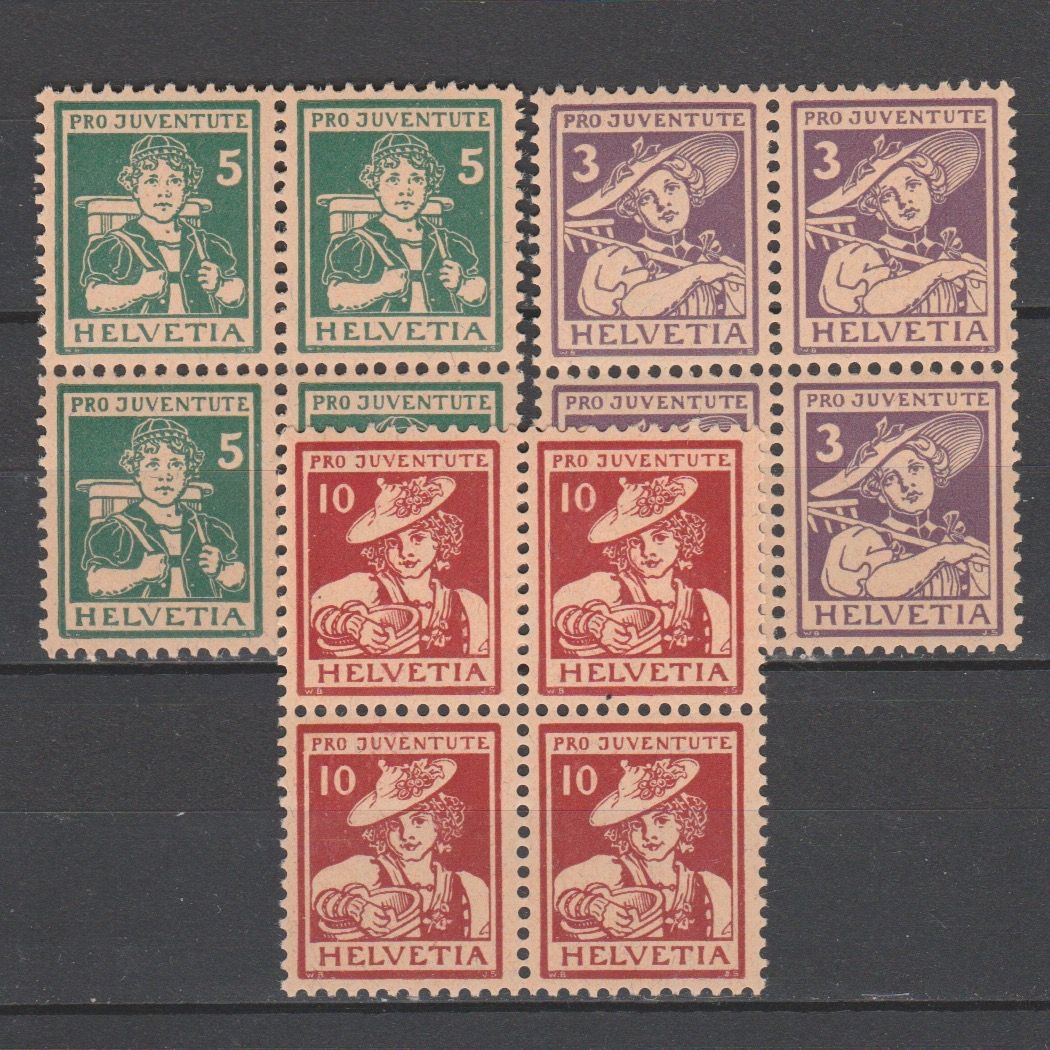 Zwitserland 1916 130-132 Pro Juventute in blok van 4