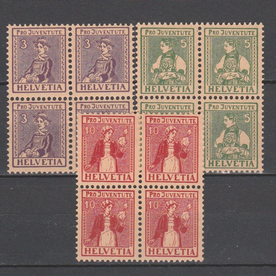 Zwitserland 1917 133-135 Pro Juventute in blok van 4