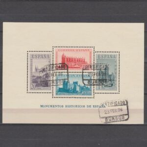 Spanje 1938 Blok 9 A Historische Monumenten gestempeld