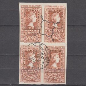 Spanje 1950 980 Luchtpost 100 jaar postzegels in blok van 4 gestempeld