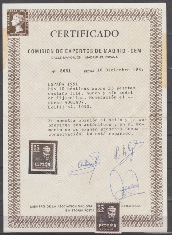 Spanje 1950 987 II Luchtpost met nummer met certificaat - Afbeelding 2