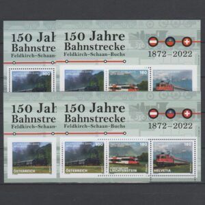 Liechtenstein Oostenrijk Zwitserland 2022 Blok 150 jaar Spoorlijn Feldkirch-Schaan-Buchs