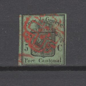 Zwitserland 1848 5 Genève Grote Adelaar in nieuwe kleur gestempeld met certificaat