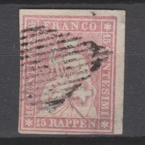 Zwitserland 1854 15 I b Strubel (groene draad) gestempeld