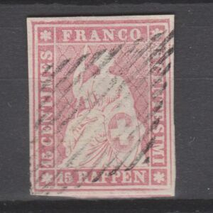Zwitserland 1854 15 I b Strubel (groene draad) gestempeld