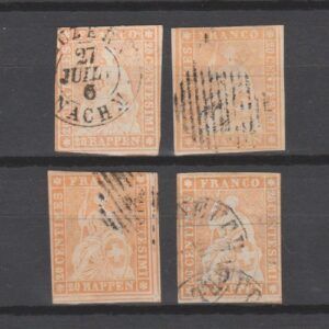 Zwitserland 1854 16 II A ym Strubel (groene draad) gestempeld