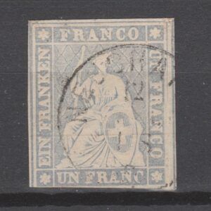 Zwitserland 1855 18 II A yn Strubel (gele draad) gestempeld met bemerking