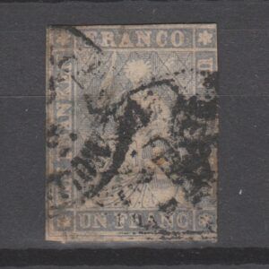 Zwitserland 1855 18 II A yn Strubel (gele draad) gestempeld met bemerkingen