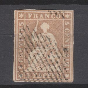 Zwitserland 1856 13 II B ys Strubel (zwarte draad) gestempeld