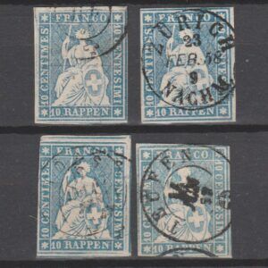Zwitserland 1856 14 II B yo Strubel (rode draad) gestempeld