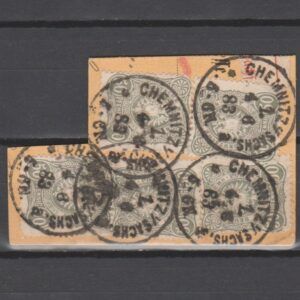 Duitsland 1880 44 5 keer op briefstukje gestempeld