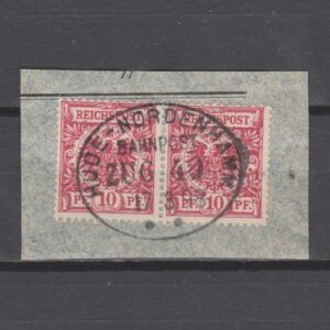 Duitsland 1889 47 Kroon/Adelaar in paar Huse-Norderhamm Bahnhof gestempeld