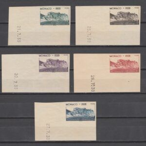 Monaco 1939 195-199 Voetbalstadion Louis II ongetand met coin date (uitgifte datum) met bemerkingen