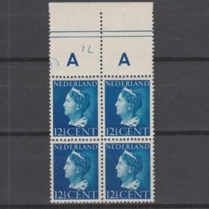 Nederland 1940 336P in blok van 4 met plaatfout Gent ipv Cent