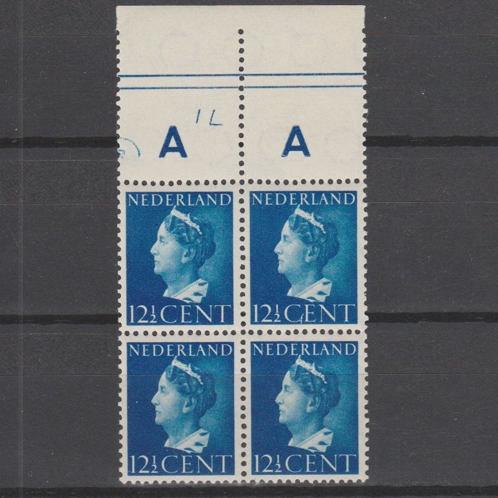 Nederland 1940 336P in blok van 4 met plaatfout Gent ipv Cent