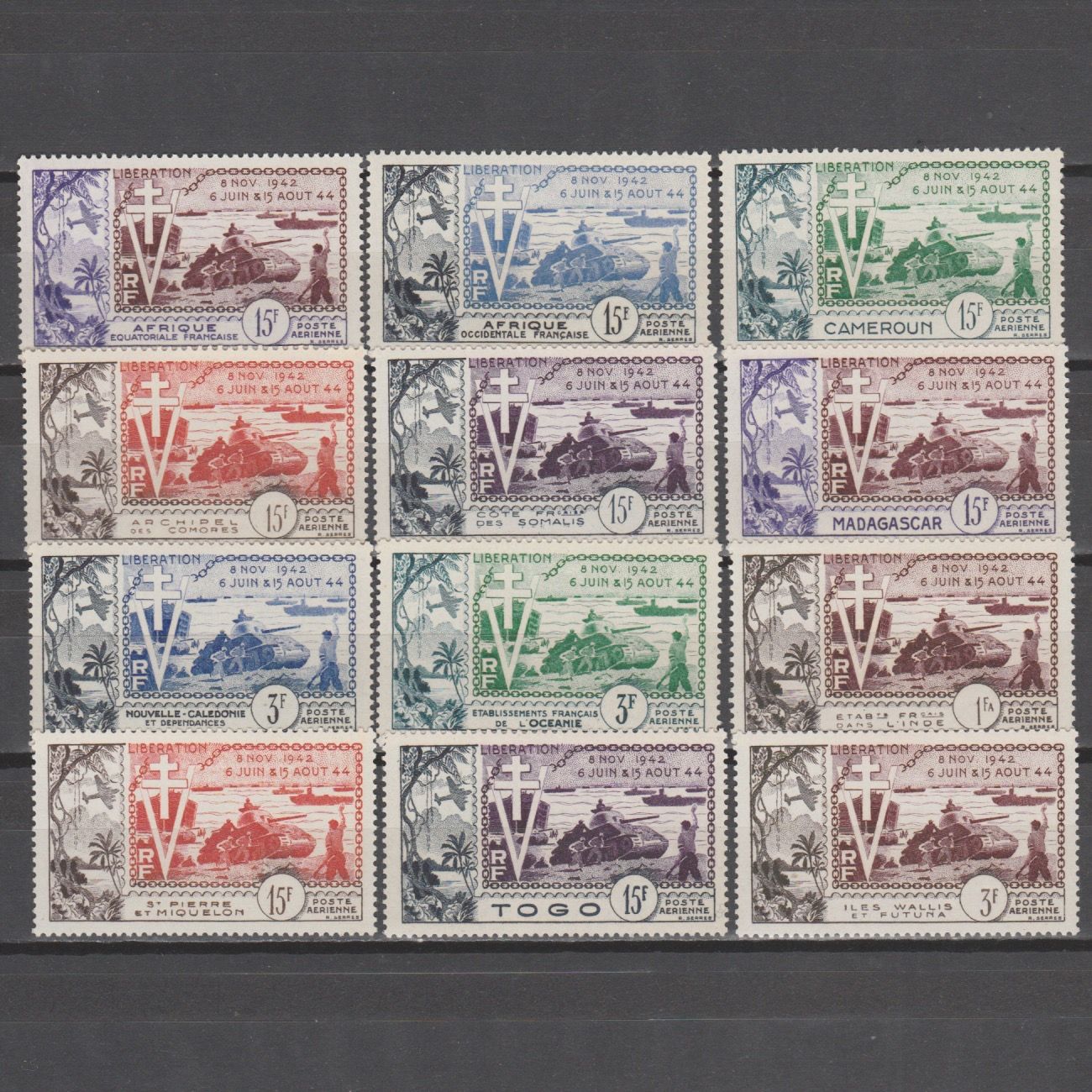 Frankrijk 1954 Kolonien 10 jaar bevrijding omnibus uitgifte