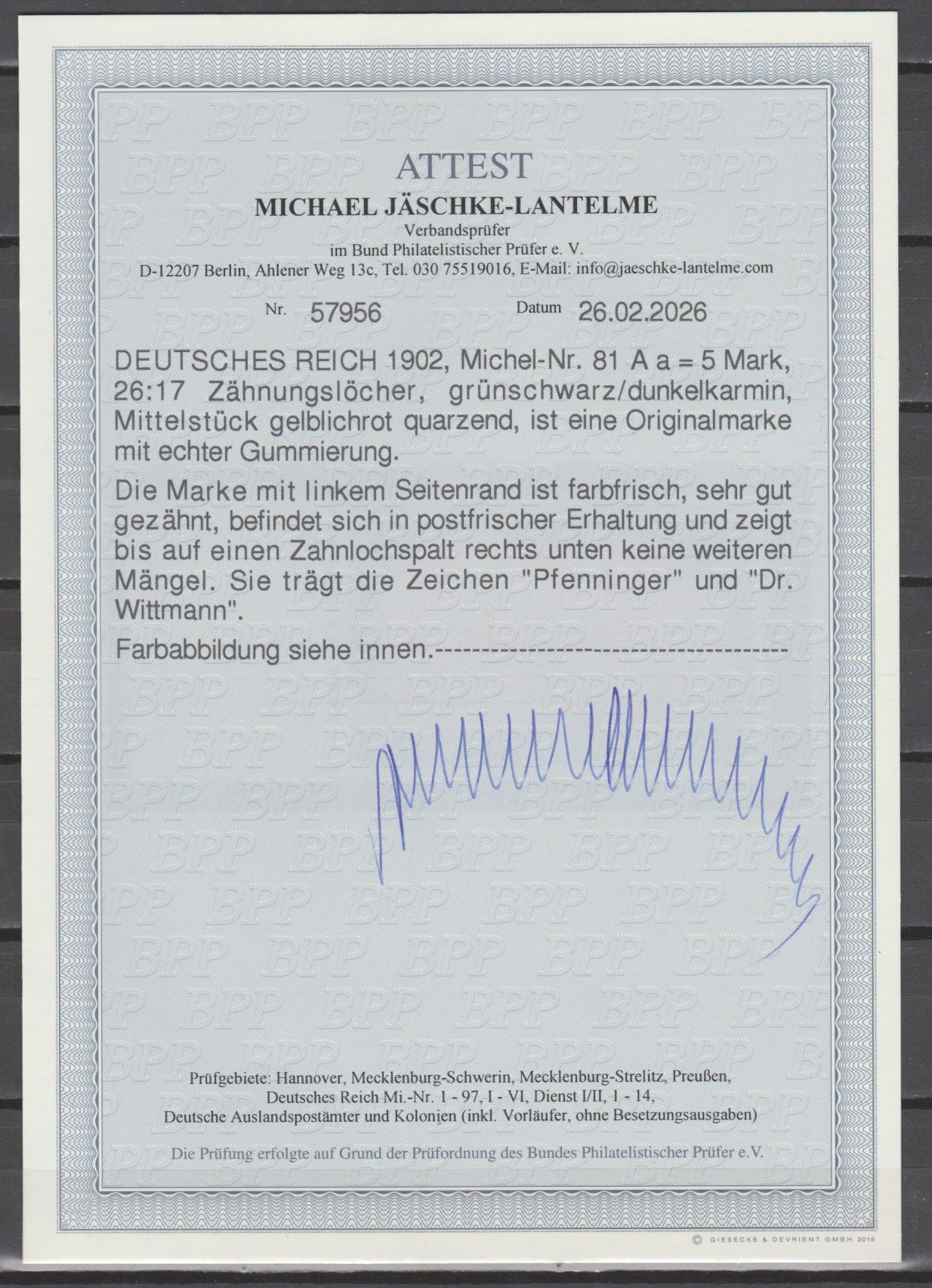 Duitsland 1902 81 A a met Attest - Afbeelding 2