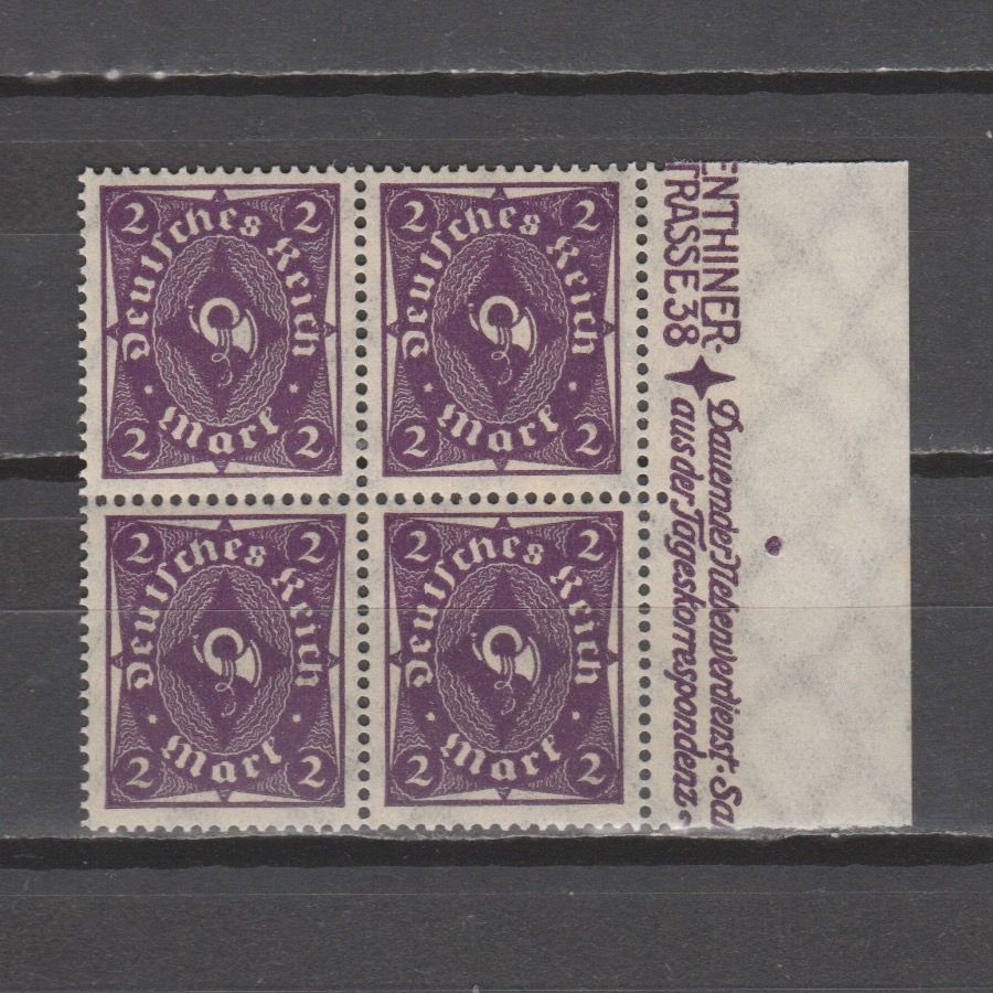 Duitsland 1922 224 aa Posthorn in blok van 4 gekeurd